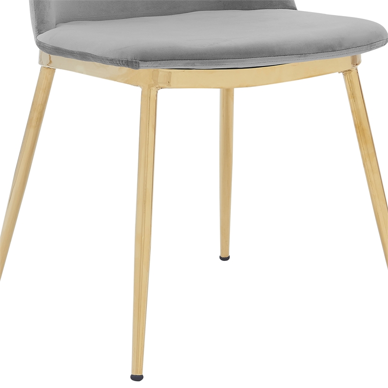 Armen Living Messina Velvet/Metal Dining Room Chairs in Gray/Gold (Set of 2)