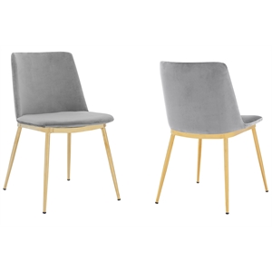 Armen Living Messina Velvet/Metal Dining Room Chairs in Gray/Gold (Set of 2)