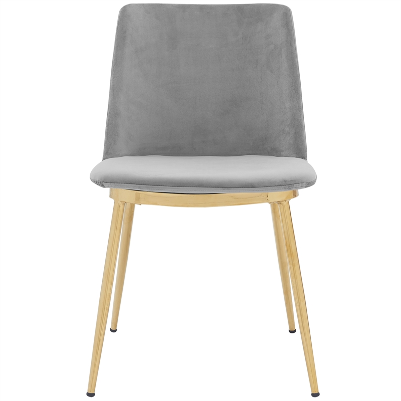 Armen Living Messina Velvet/Metal Dining Room Chairs in Gray/Gold (Set of 2)