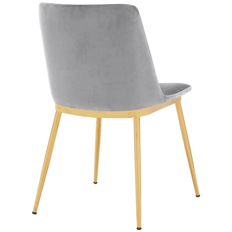 Armen Living Messina Velvet/Metal Dining Room Chairs in Gray/Gold (Set of 2)