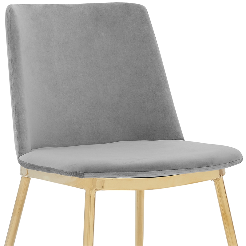 Armen Living Messina Velvet/Metal Dining Room Chairs in Gray/Gold (Set of 2)