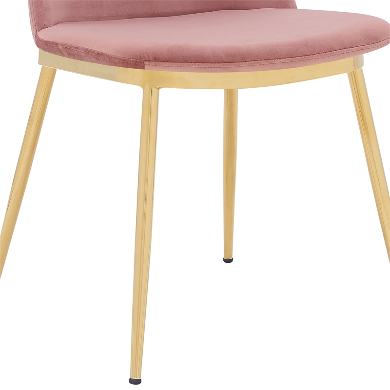 Armen Living Messina Modern Velvet & Metal Dining Chair in Pink/Gold (Set of 2)
