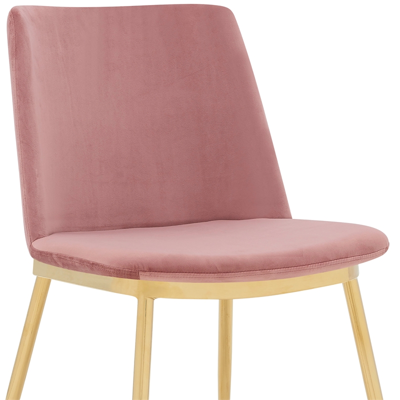 Armen Living Messina Modern Velvet & Metal Dining Chair in Pink/Gold (Set of 2)