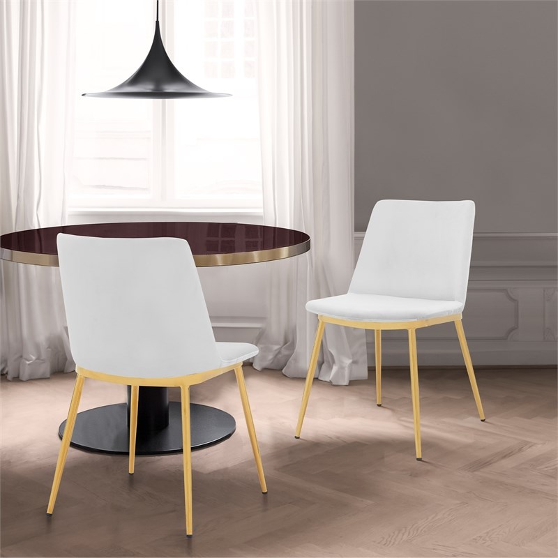 Armen Living Messina Velvet/Metal Dining Room Chairs in White/Gold (Set of 2)