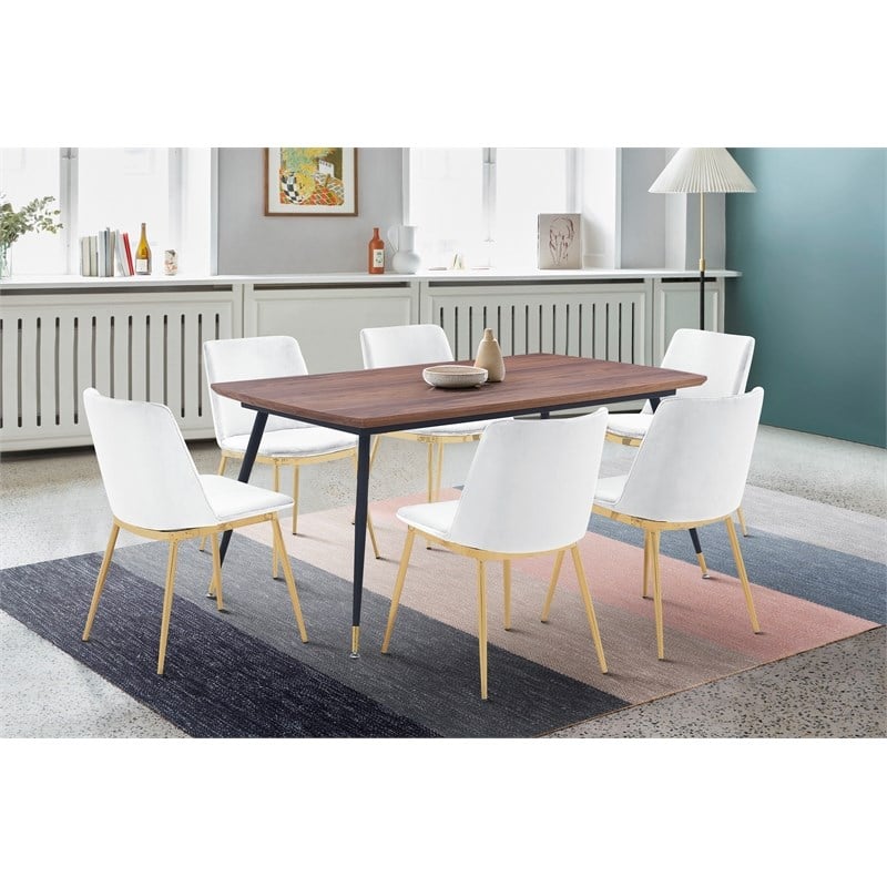 Armen Living Messina Velvet/Metal Dining Room Chairs in White/Gold (Set of 2)