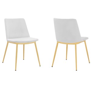 Armen Living Messina Velvet/Metal Dining Room Chairs in White/Gold (Set of 2)