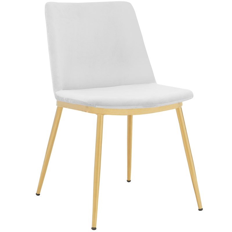 Armen Living Messina Velvet/Metal Dining Room Chairs in White/Gold (Set of 2)