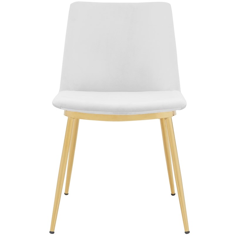 Armen Living Messina Velvet/Metal Dining Room Chairs in White/Gold (Set of 2)