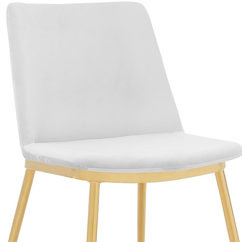 Armen Living Messina Velvet/Metal Dining Room Chairs in White/Gold (Set of 2)