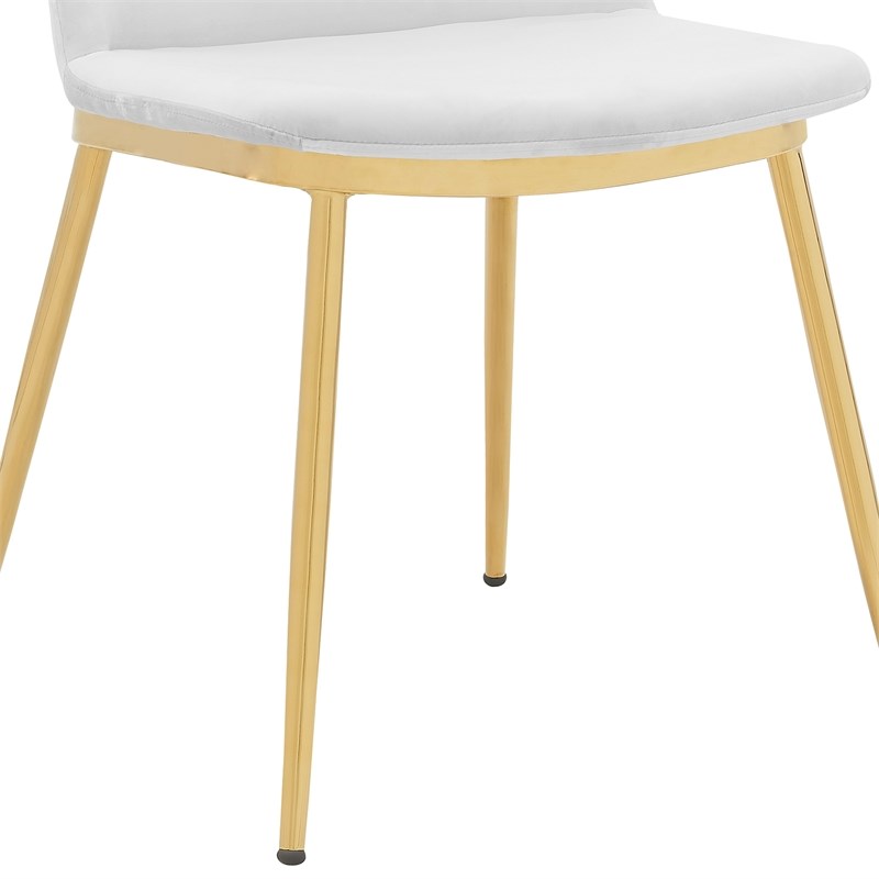 Armen Living Messina Velvet/Metal Dining Room Chairs in White/Gold (Set of 2)