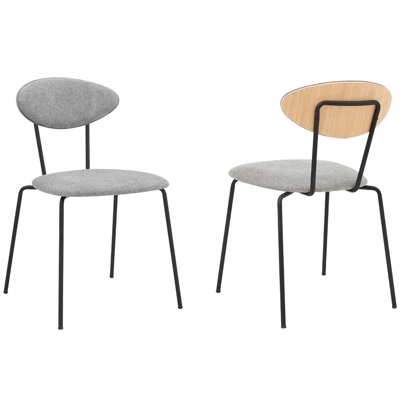 Neo Modern Gray Velvet and Gold Metal Leg Dining Room Chairs Set of 2