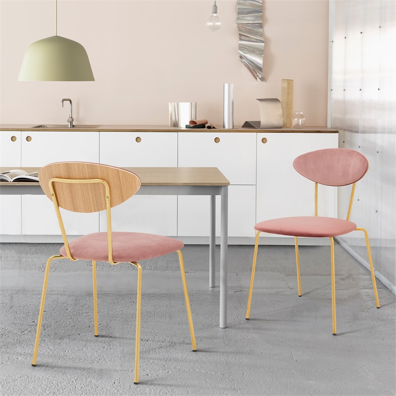 Armen Living Neo Modern Velvet & Metal Dining Chair in Pink/Gold (Set of 2)