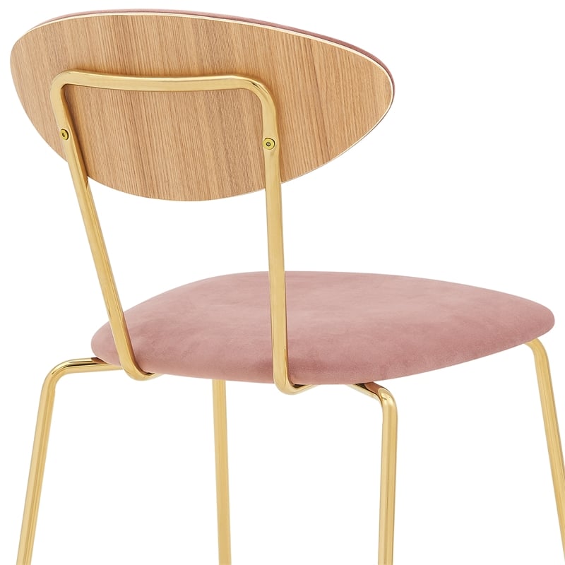 Armen Living Neo Modern Velvet & Metal Dining Chair in Pink/Gold (Set of 2)