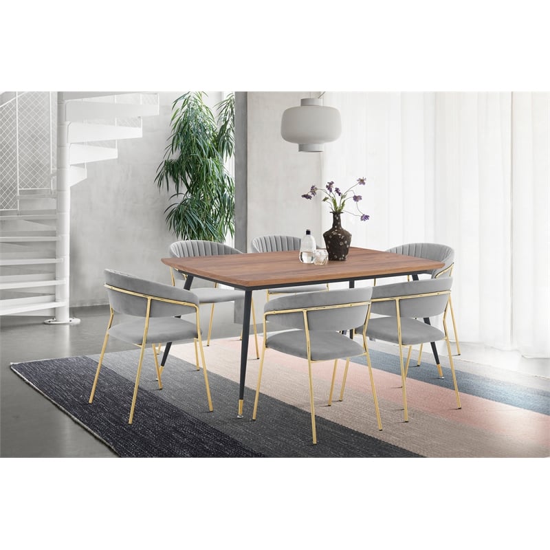 Armen Living Nara Velvet/Metal Dining Room Chairs in Gray/Gold (Set of 2)