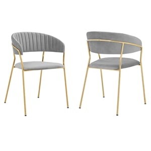 Armen Living Nara Velvet/Metal Dining Room Chairs in Gray/Gold (Set of 2)