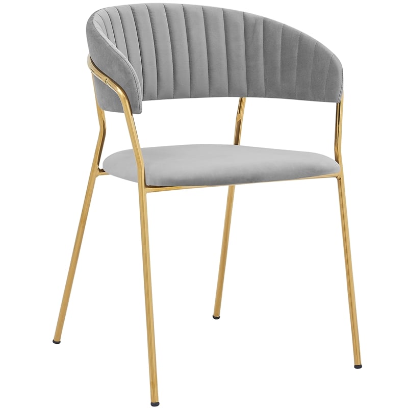 Armen Living Nara Velvet/Metal Dining Room Chairs in Gray/Gold (Set of 2)