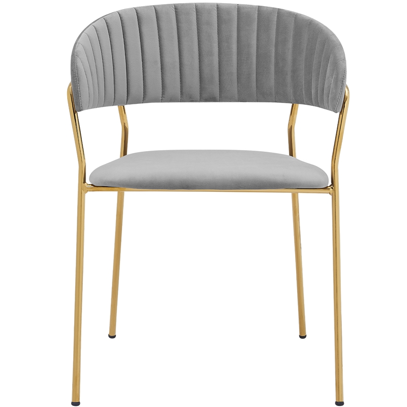 Armen Living Nara Velvet/Metal Dining Room Chairs in Gray/Gold (Set of 2)