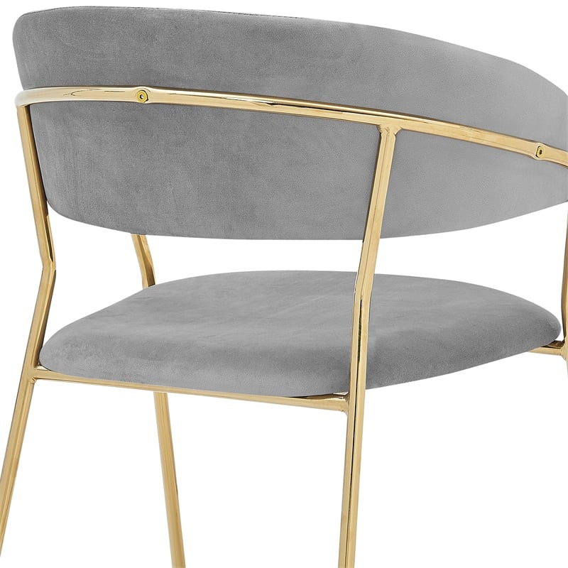Armen Living Nara Velvet/Metal Dining Room Chairs in Gray/Gold (Set of 2)
