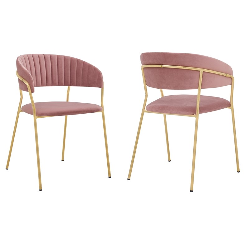 Armen Living Nara Velvet/Metal Dining Room Chairs in Pink/Gold (Set of 2)