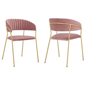Armen Living Nara Velvet/Metal Dining Room Chairs in Pink/Gold (Set of 2)