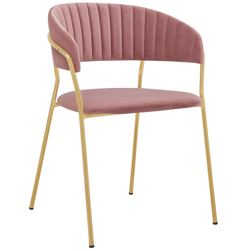 Armen Living Nara Velvet/Metal Dining Room Chairs in Pink/Gold (Set of 2)
