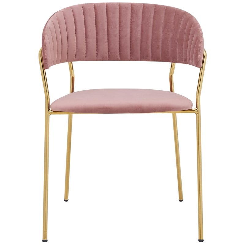 Armen Living Nara Velvet/Metal Dining Room Chairs in Pink/Gold (Set of 2)