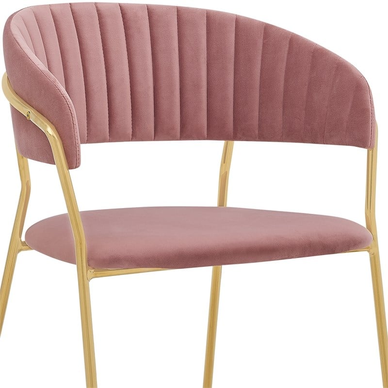 Armen Living Nara Velvet/Metal Dining Room Chairs in Pink/Gold (Set of 2)