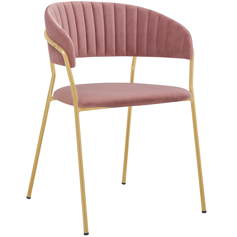 Armen Living Messina and Nara 5-Piece Modern Velvet Dining Set in Pink/Walnut