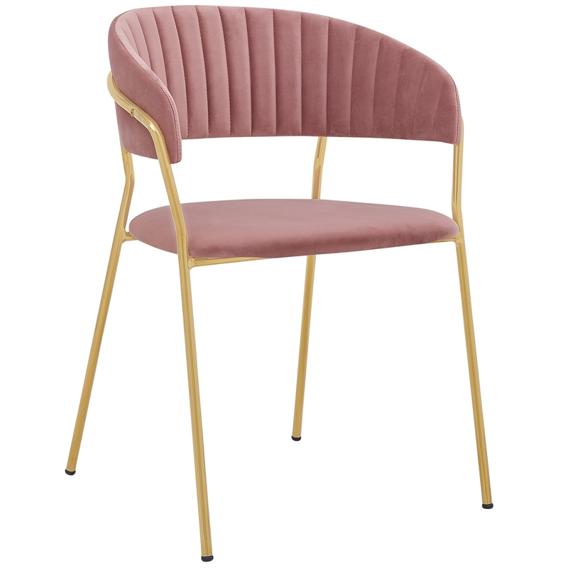 Armen Living Messina and Nara 7-Piece Modern Velvet Dining Set in Pink/Walnut