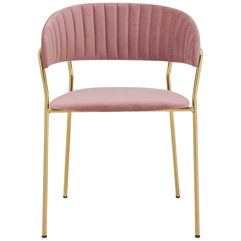 Armen Living Messina and Nara 7-Piece Modern Velvet Dining Set in Pink/Walnut