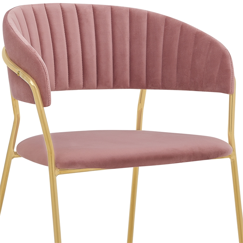 Armen Living Messina and Nara 7-Piece Modern Velvet Dining Set in Pink/Walnut