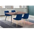 Armen Living Messina 5-Piece Rectangular Velvet/Wood Dining Set in Blue/Walnut