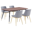 Armen Living Messina 5-Piece Rectangular Velvet/Wood Dining Set in Gray/Walnut