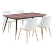 Armen Living Messina 5-Piece Rectangular Velvet/Wood Dining Set in White/Walnut