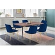 Armen Living Messina 7-Piece Rectangular Velvet/Wood Dining Set in Blue/Walnut