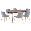 Armen Living Messina 7-Piece Rectangular Velvet/Wood Dining Set in Gray/Walnut