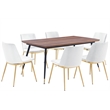 Armen Living Messina 7-Piece Rectangular Velvet/Wood Dining Set in White/Walnut