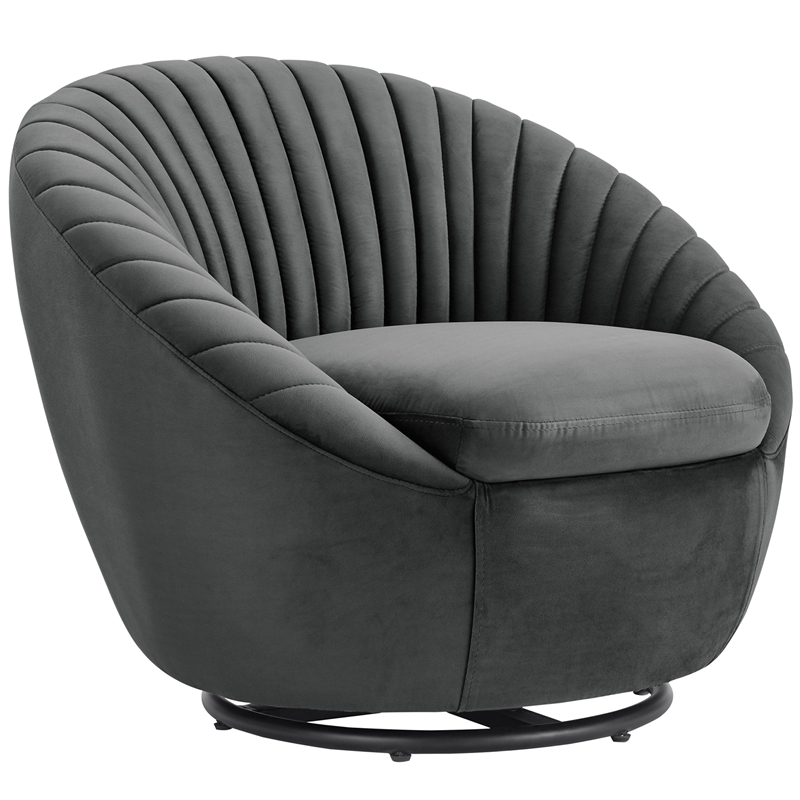 Bella Dark Gray Velvet Swivel Accent Chair with Black Base | Cymax Business