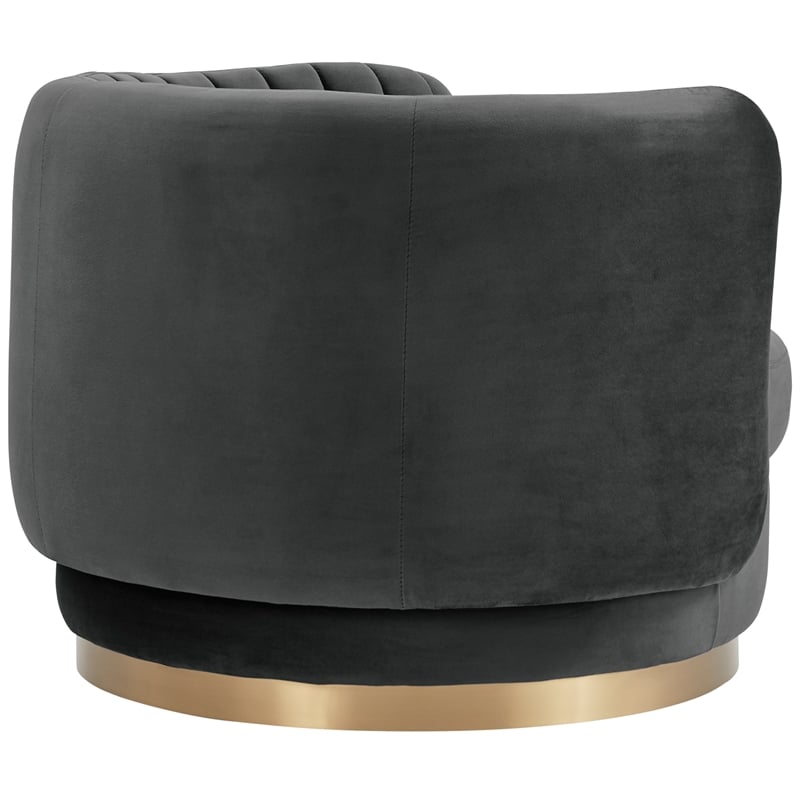 Armen Living Davy Modern Velvet Swivel Accent Chair in Dark Gray/Gold