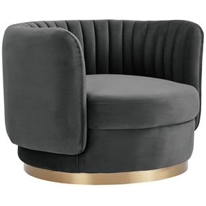 Armen Living Davy Modern Velvet Swivel Accent Chair in Dark Gray/Gold