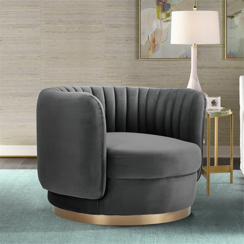 Armen Living Davy Modern Velvet Swivel Accent Chair in Dark Gray/Gold