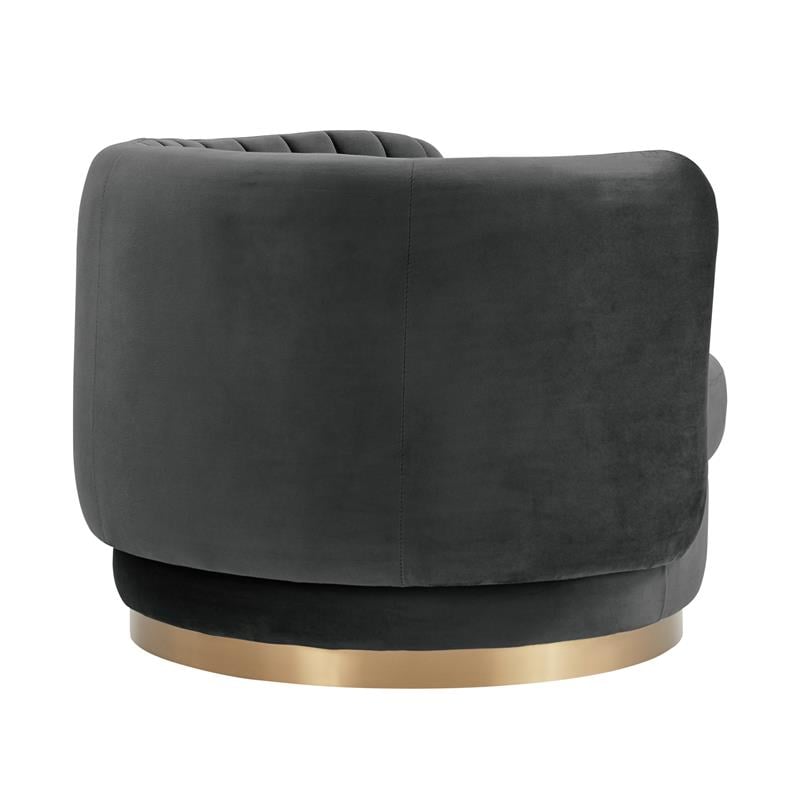 Armen Living Davy Modern Velvet Swivel Accent Chair in Dark Gray/Gold