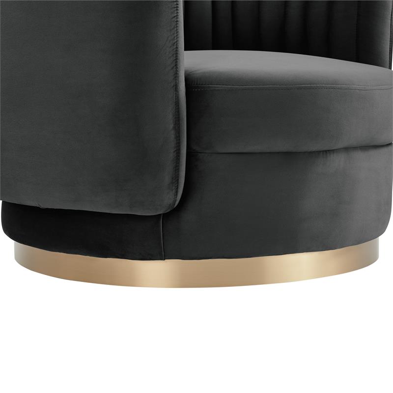 Armen Living Davy Modern Velvet Swivel Accent Chair in Dark Gray/Gold