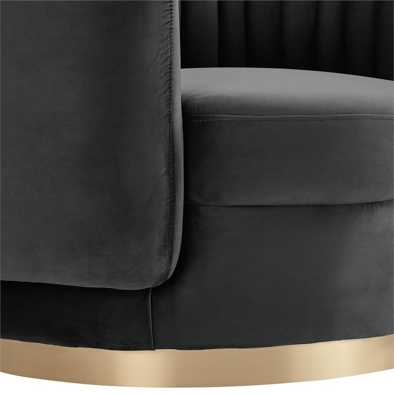 Armen Living Davy Modern Velvet Swivel Accent Chair in Dark Gray/Gold