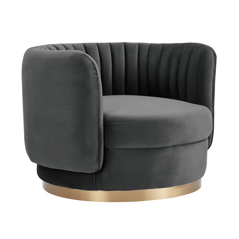 Armen Living Davy Modern Velvet Swivel Accent Chair in Dark Gray/Gold