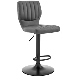 Armen Living The Bardot 25-35&quot Faux Leather Swivel Bar Stool in Gray/Black