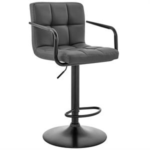 Armen Living Laurant 25-33&quot Faux Leather/Metal Swivel Bar Stool in Gray/Black