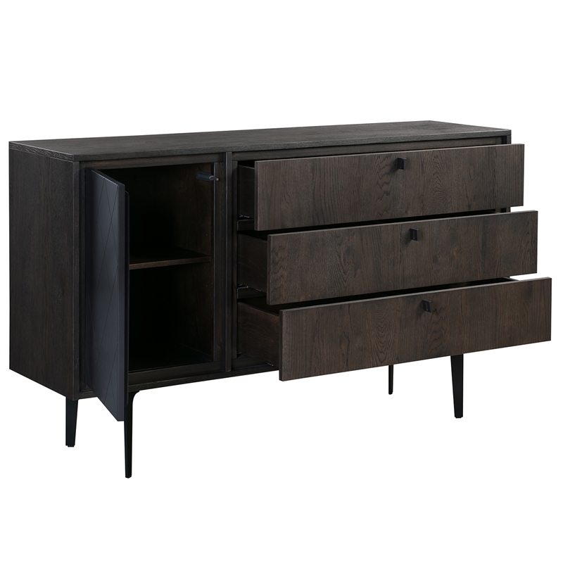 Armen Living Cross 3-Drawer and 1-Door Modern Wood Dresser in Oak