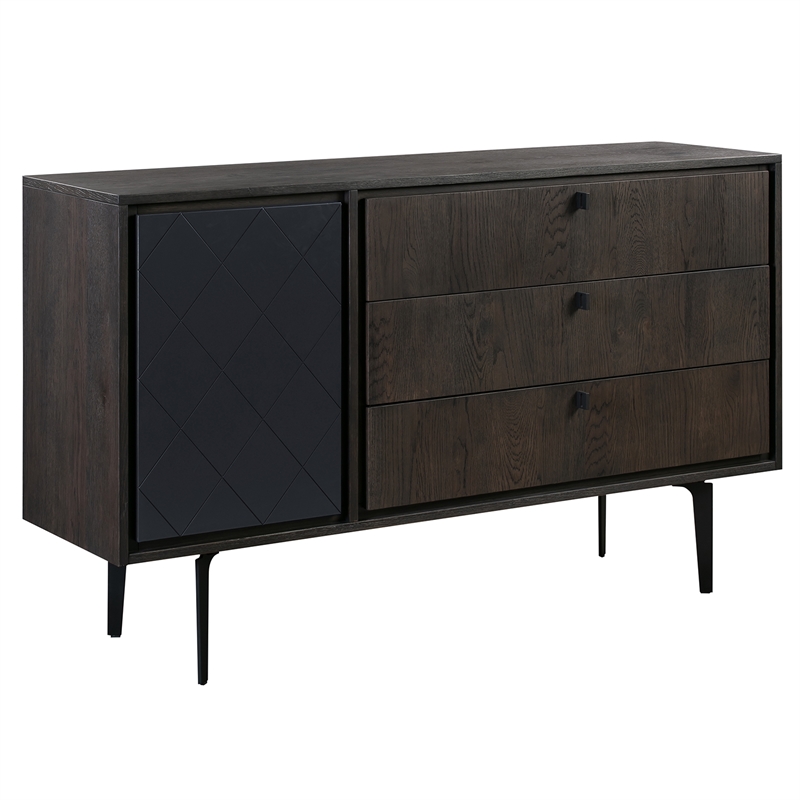 Armen Living Cross 3-Drawer and 1-Door Modern Wood Dresser in Oak