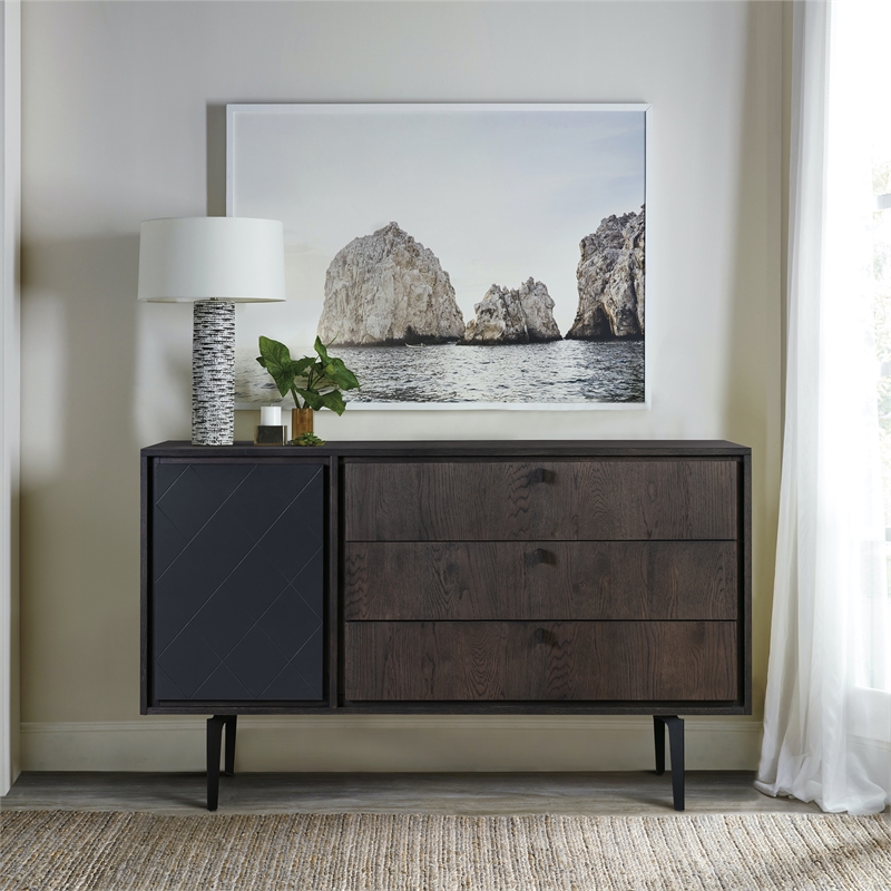 Armen Living Cross 3-Drawer and 1-Door Modern Wood Dresser in Oak